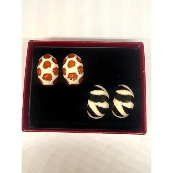 KJL Kenneth Jay Lane (2) Animal Print Earrings for Pierced Ears Giraffe/Zebra - Picture 1 of 8